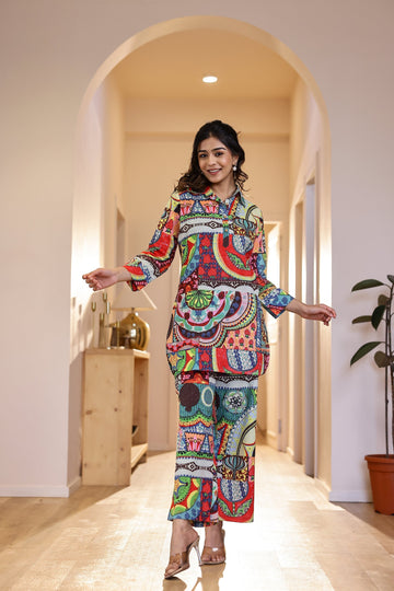 Vibrant Abstract Print Co-ord Set - Bold & Artistic Nightwear | Co-Ord Set | Shop stylish women's clothing online at Label Flavia |