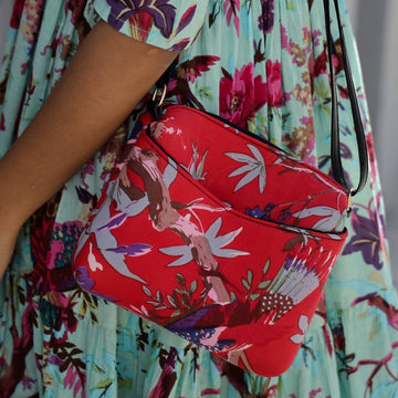 Red Peafowl Print Women's Sling Bag