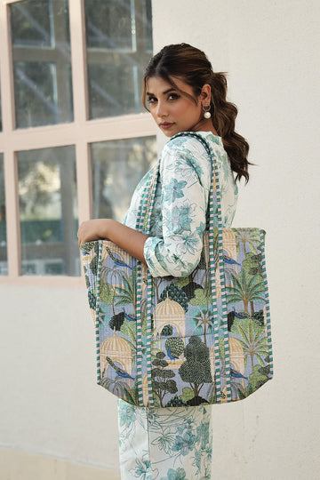 Handcrafted Tropical-Print Tote Bag for Indian Women – Eco-Friendly, Stylish & Spacious