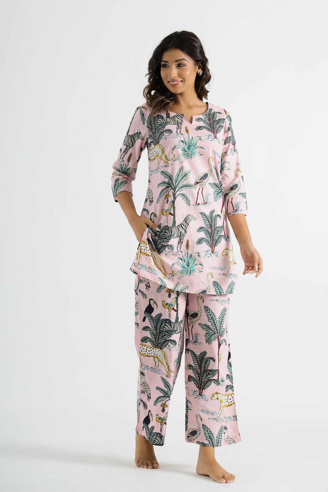 Pink Jungle Cotton Co-ord Set - Top & Trousers | Co-Ord Set | Shop stylish women's clothing online at Label Flavia |