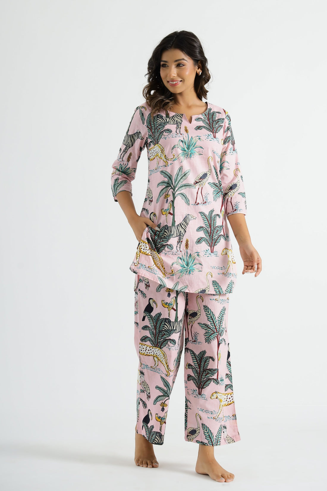 Pink Jungle Cotton Co-ord Set - Top & Trousers | Co-Ord Set | Shop stylish women's clothing online at Label Flavia |