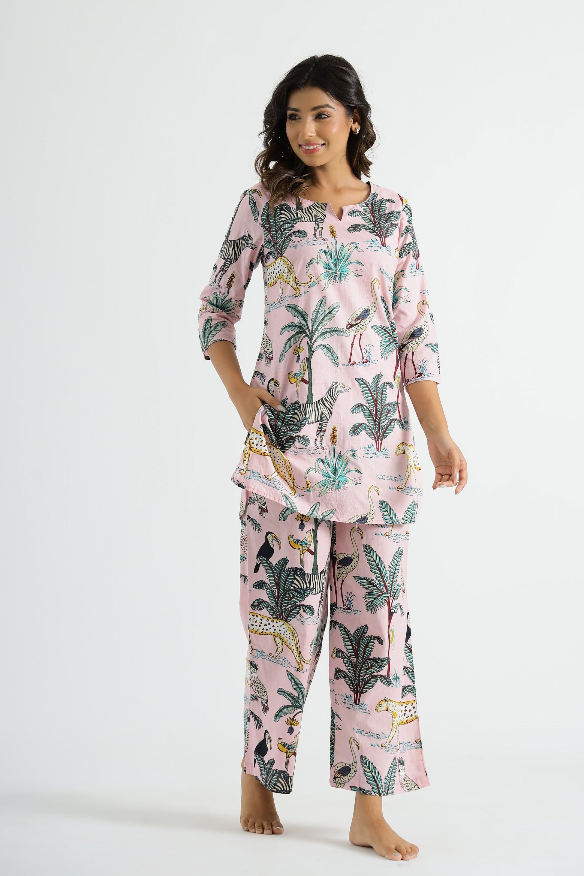 Pink Jungle Cotton Co-ord Set - Top & Trousers | Co-Ord Set | Shop stylish women's clothing online at Label Flavia |