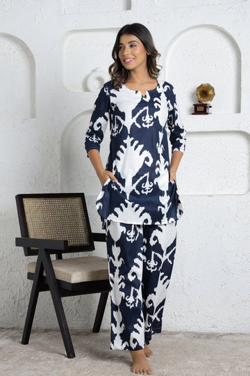 Trendy Blue & White Print Cotton Dream Co-Ord Set – Perfect for Any Occasion | Co-Ord Set | Shop stylish women's clothing online at Label Flavia |