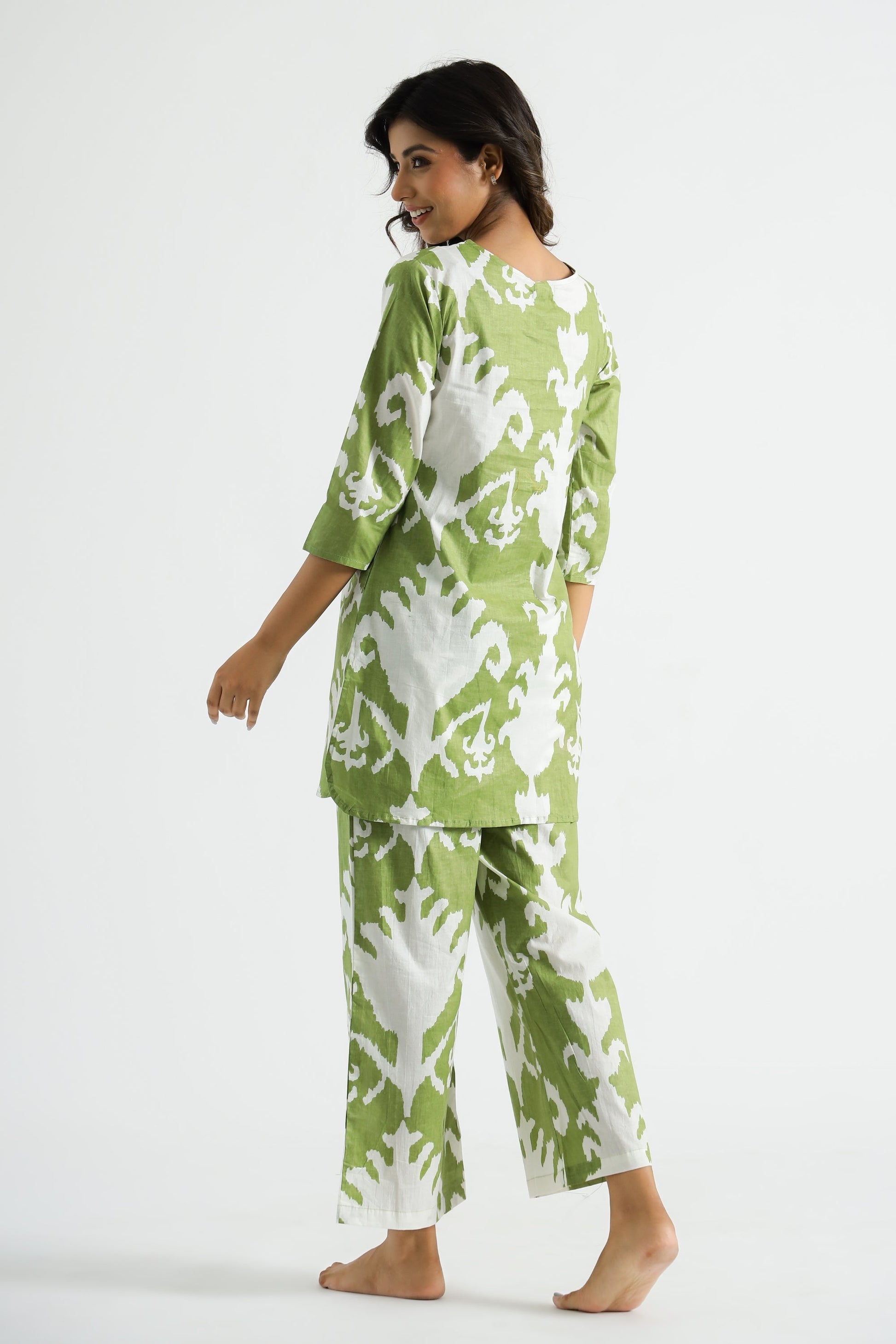 Green Ikat Cotton Co-ord Set - Top & Trousers | Co-Ord Set | Shop stylish women's clothing online at Label Flavia |