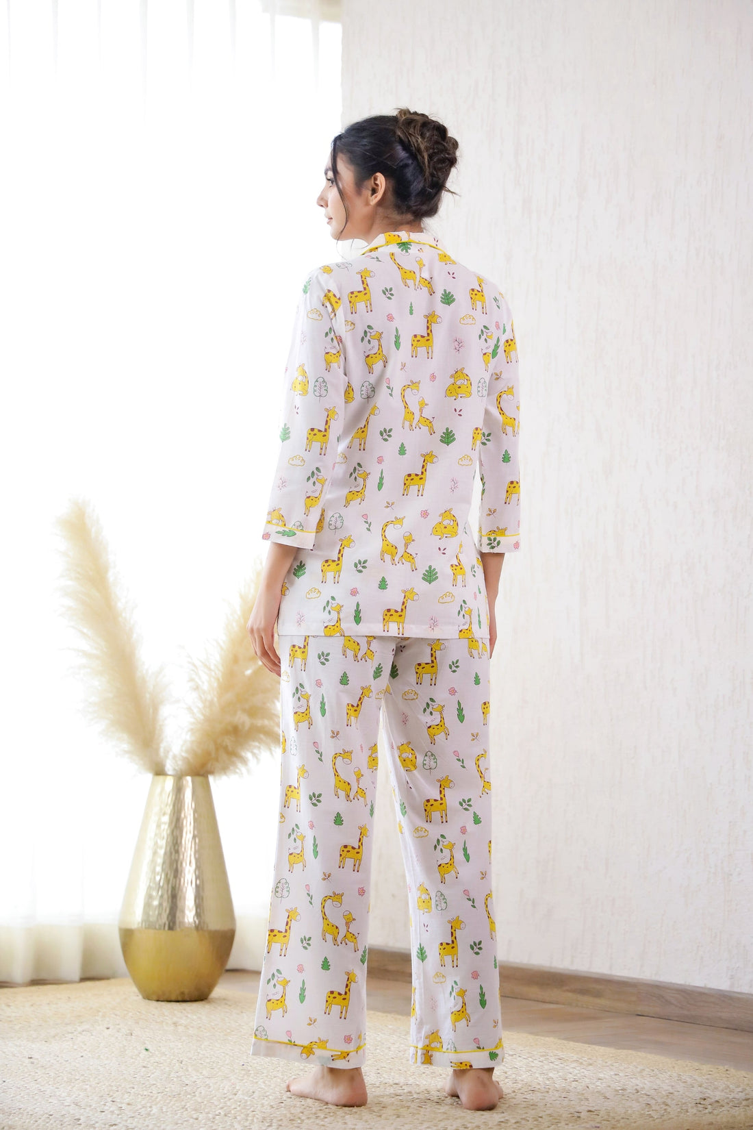 White Animal Printed Cotton Night Suit | Co-Ord Set | Shop stylish women's clothing online at Label Flavia |
