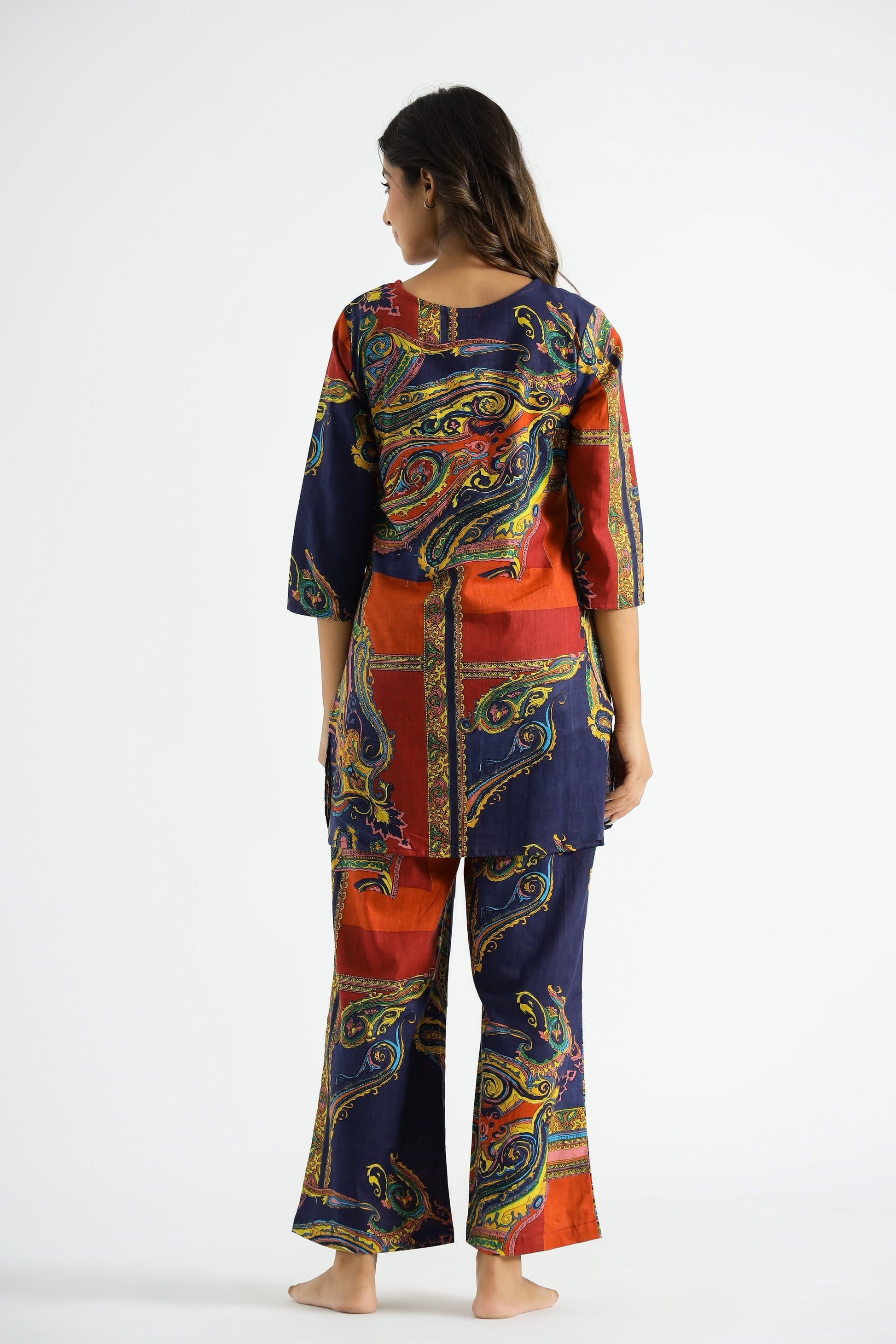 Multicolor Paisley Cotton Co-ord Set - Top & Trousers | Co-Ord Set | Shop stylish women's clothing online at Label Flavia |