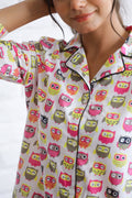 Owl Printed Cotton Night Suit | Co-Ord Set | Shop stylish women's clothing online at Label Flavia |