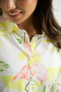 Lime Flamingo Collared Cotton Lounge Co-Ord Set with 3 button | Co-Ord Set | Shop stylish women's clothing online at Label Flavia |