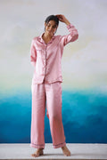 Pink Satin Night Suit - Button-Down Shirt & Trousers | Co-Ord Set | Shop stylish women's clothing online at Label Flavia |