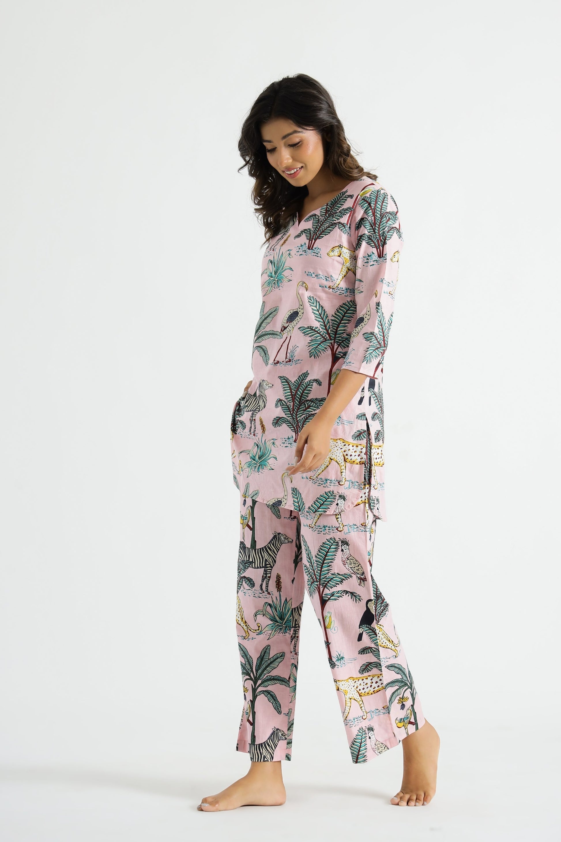 Pink Jungle Cotton Co-ord Set - Top & Trousers | Co-Ord Set | Shop stylish women's clothing online at Label Flavia |