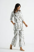 White & Gold Jungle Collared Cotton Lounge Co-Ord Set with 3 button | Co-Ord Set | Shop stylish women's clothing online at Label Flavia |