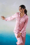 Pink Satin Night Suit - Button-Down Shirt & Trousers | Co-Ord Set | Shop stylish women's clothing online at Label Flavia |