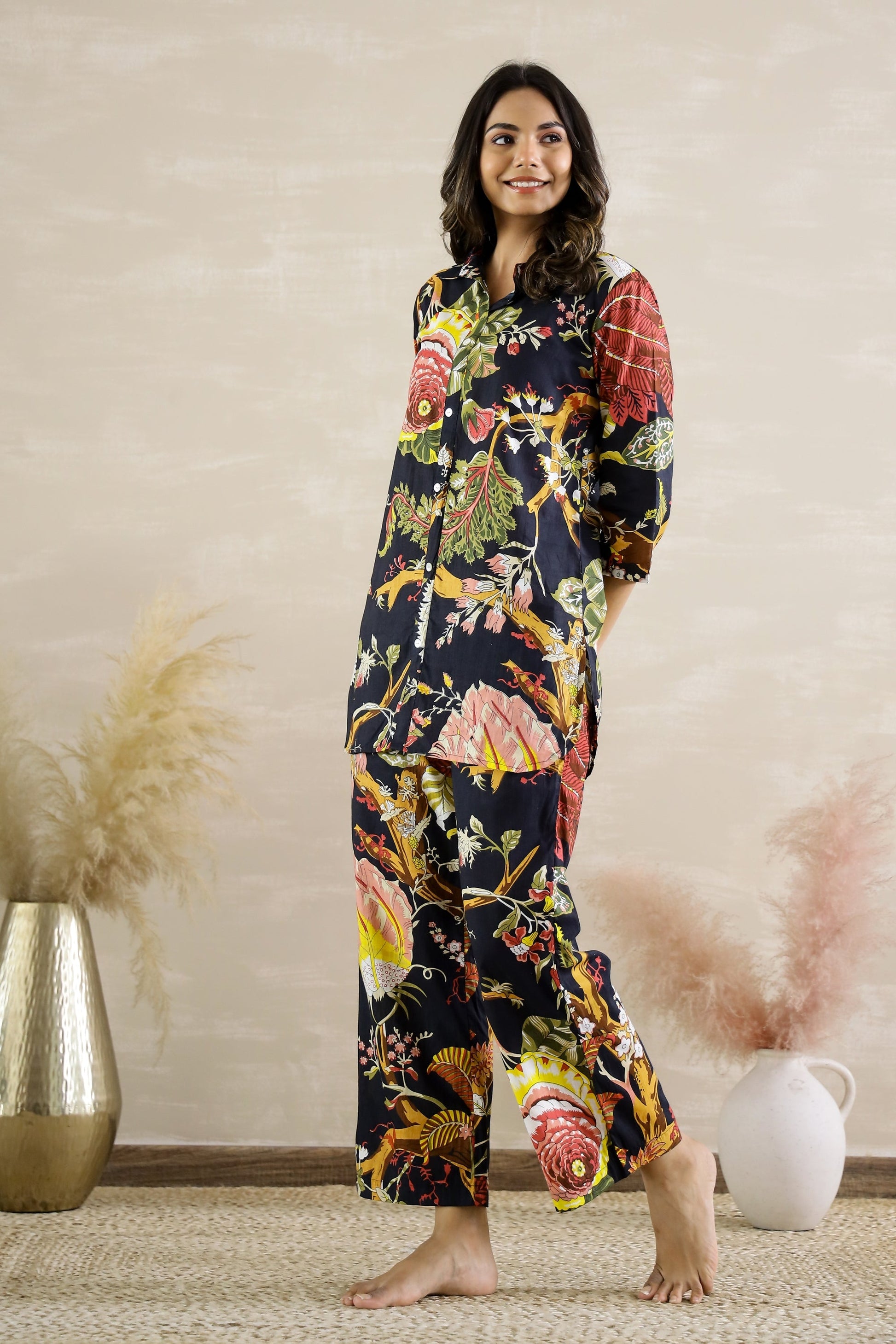 Black Floral Party Cotton Coord Set | Co-Ord Set | Shop stylish women's clothing online at Label Flavia |