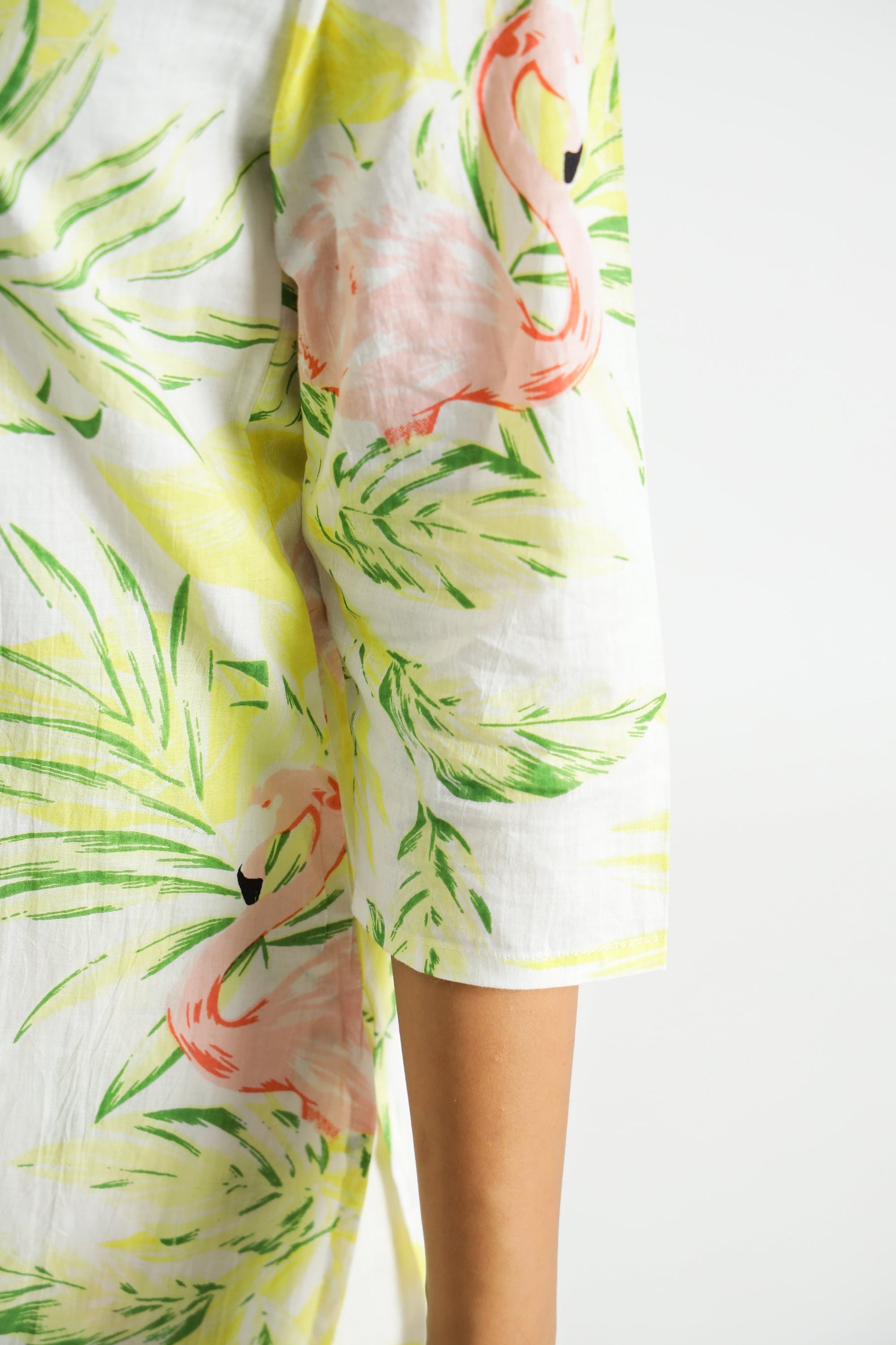 Lime Flamingo Collared Cotton Lounge Co-Ord Set with 3 button | Co-Ord Set | Shop stylish women's clothing online at Label Flavia |