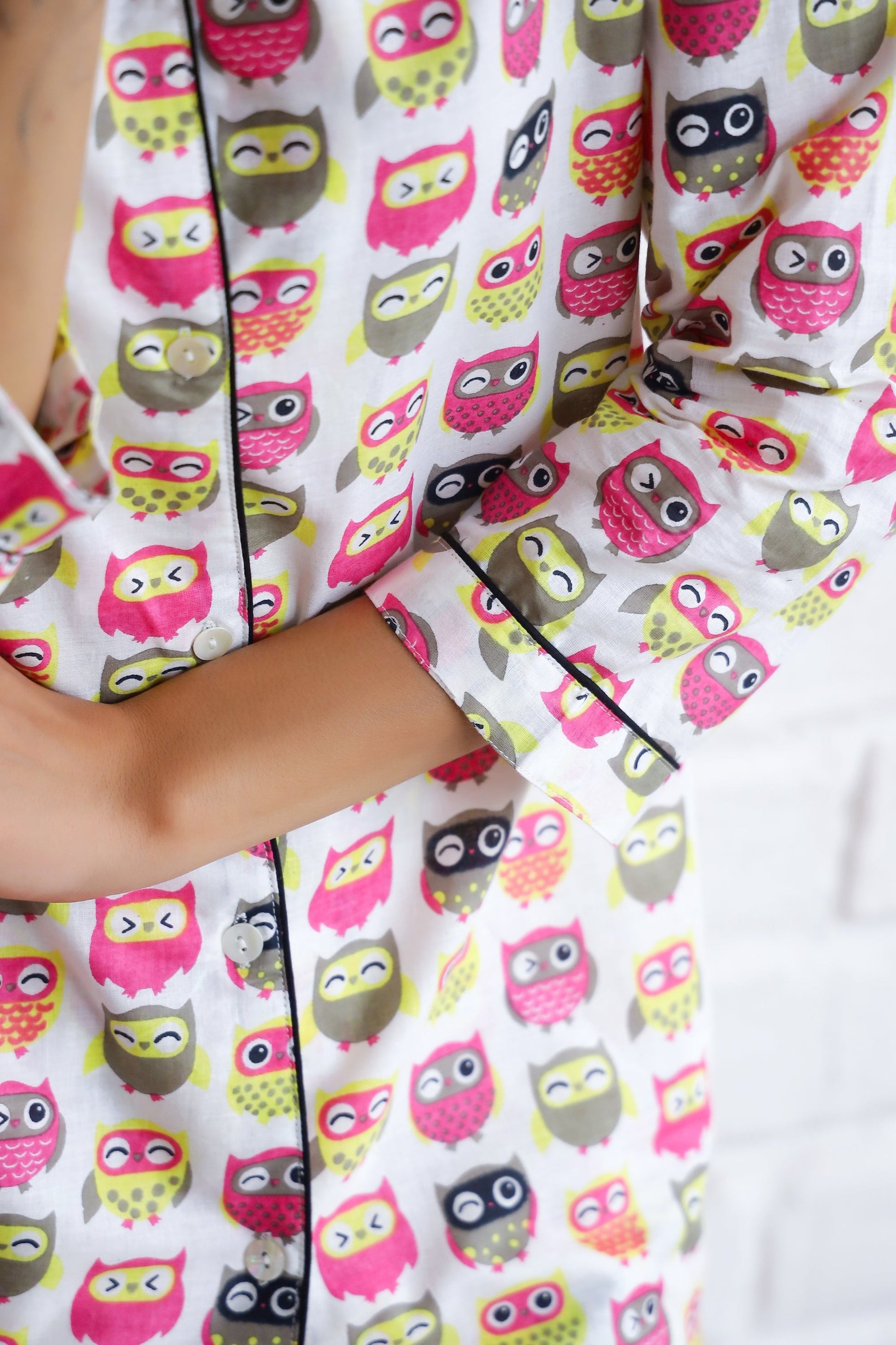 Owl Printed Cotton Night Suit | Co-Ord Set | Shop stylish women's clothing online at Label Flavia |