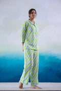Green Leaf Printed Cotton Night Suit | Co-Ord Set | Shop stylish women's clothing online at Label Flavia |