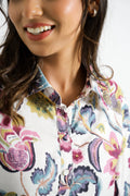 Purple White Floral Collared Cotton Lounge Co-Ord Set with 7 button | Co-Ord Set | Shop stylish women's clothing online at Label Flavia |