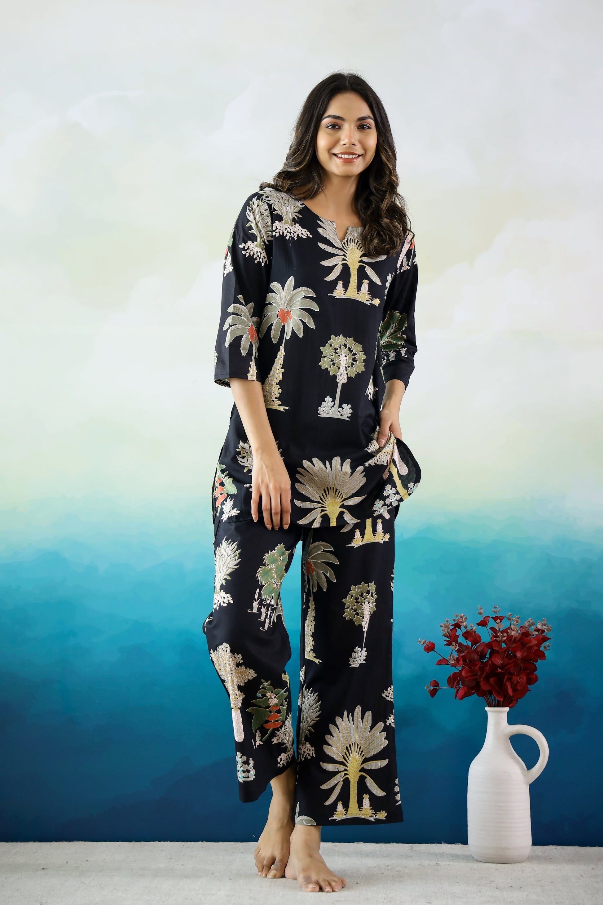 Black Palm Coord set | Co-Ord Set | Shop stylish women's clothing online at Label Flavia |