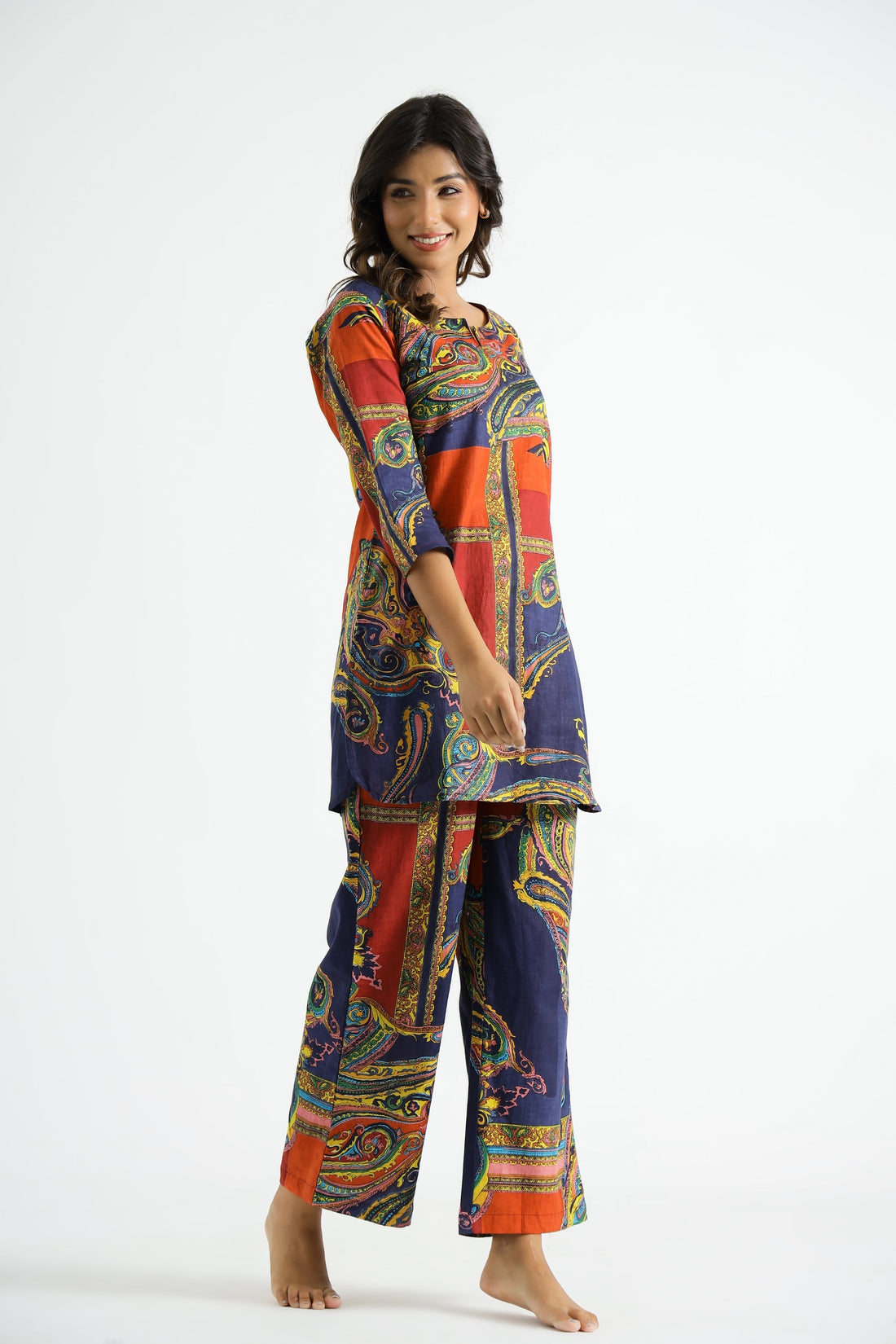 Multicolor Paisley Cotton Co-ord Set - Top & Trousers | Co-Ord Set | Shop stylish women's clothing online at Label Flavia |