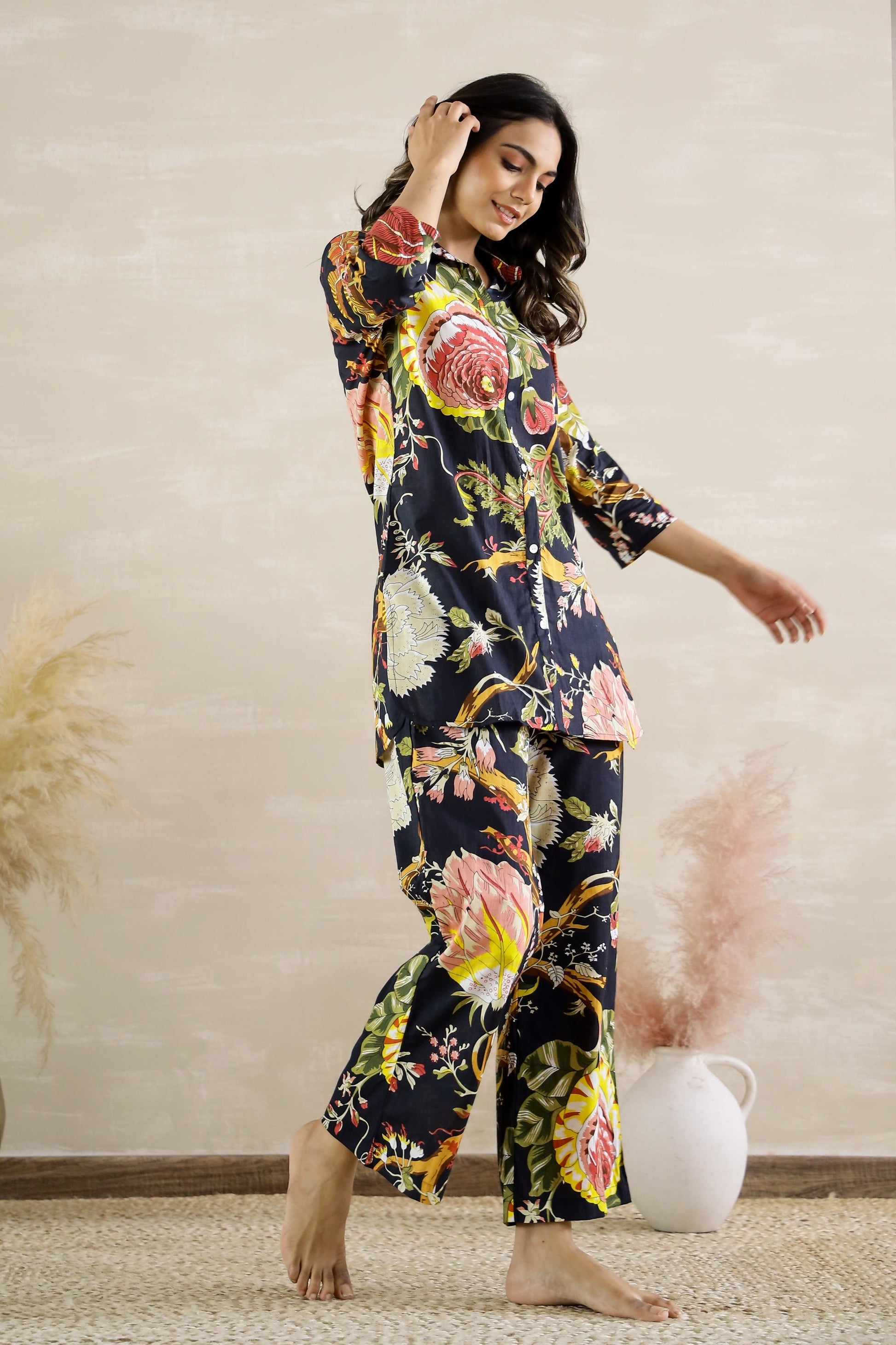 Black Floral Party Cotton Coord Set | Co-Ord Set | Shop stylish women's clothing online at Label Flavia |
