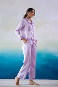 Lavender Satin Night Suit - Button-Down Shirt & Trousers | Co-Ord Set | Shop stylish women's clothing online at Label Flavia |
