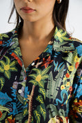 Lady In Jungle Black Collared Cotton Lounge Co-Ord Set with 7 button | Co-Ord Set | Shop stylish women's clothing online at Label Flavia |