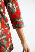 Dark Red Jungle Collared Cotton Lounge Co-Ord Set with 3 button | Co-Ord Set | Shop stylish women's clothing online at Label Flavia |