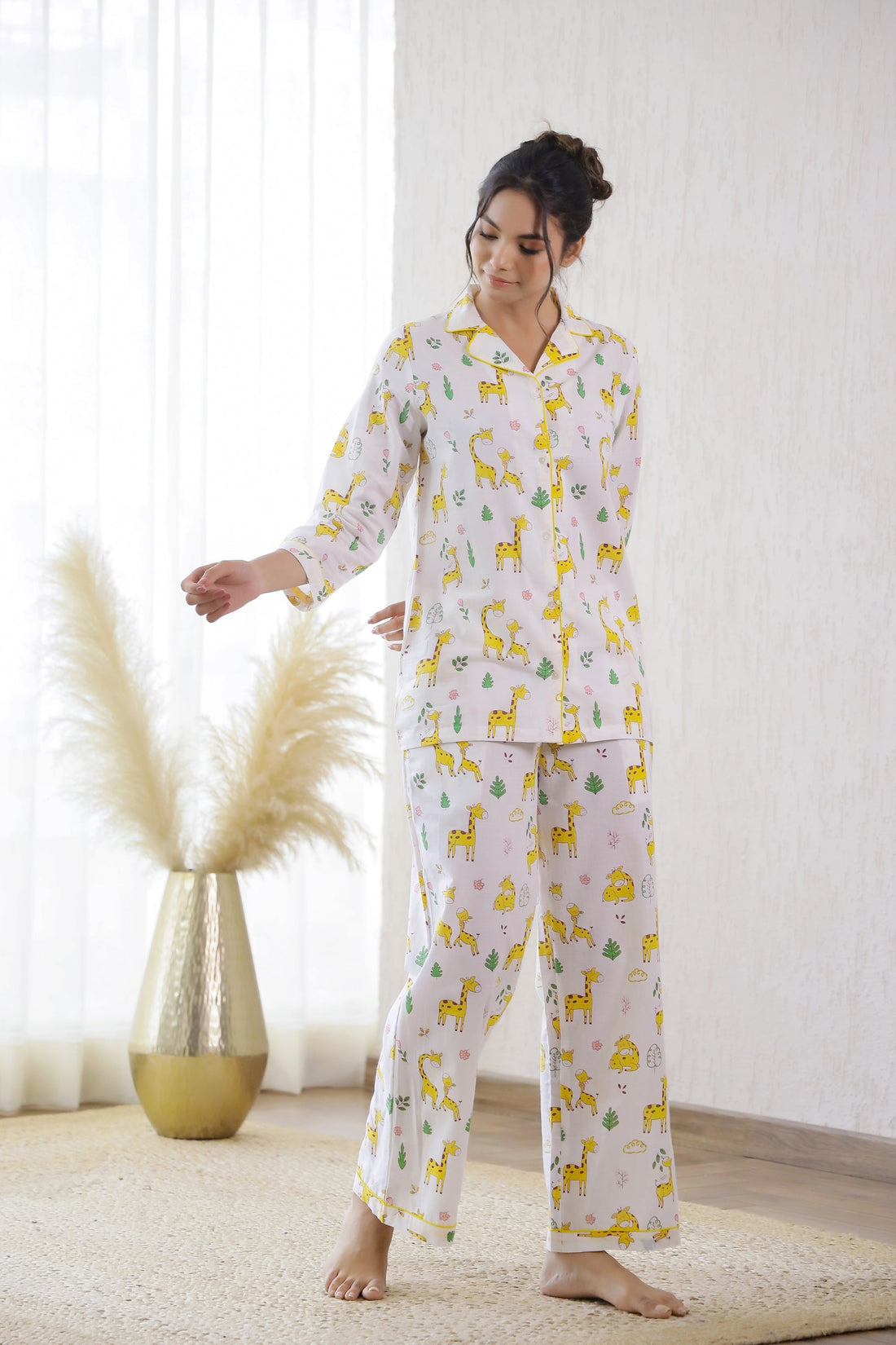 White Animal Printed Cotton Night Suit | Co-Ord Set | Shop stylish women's clothing online at Label Flavia |
