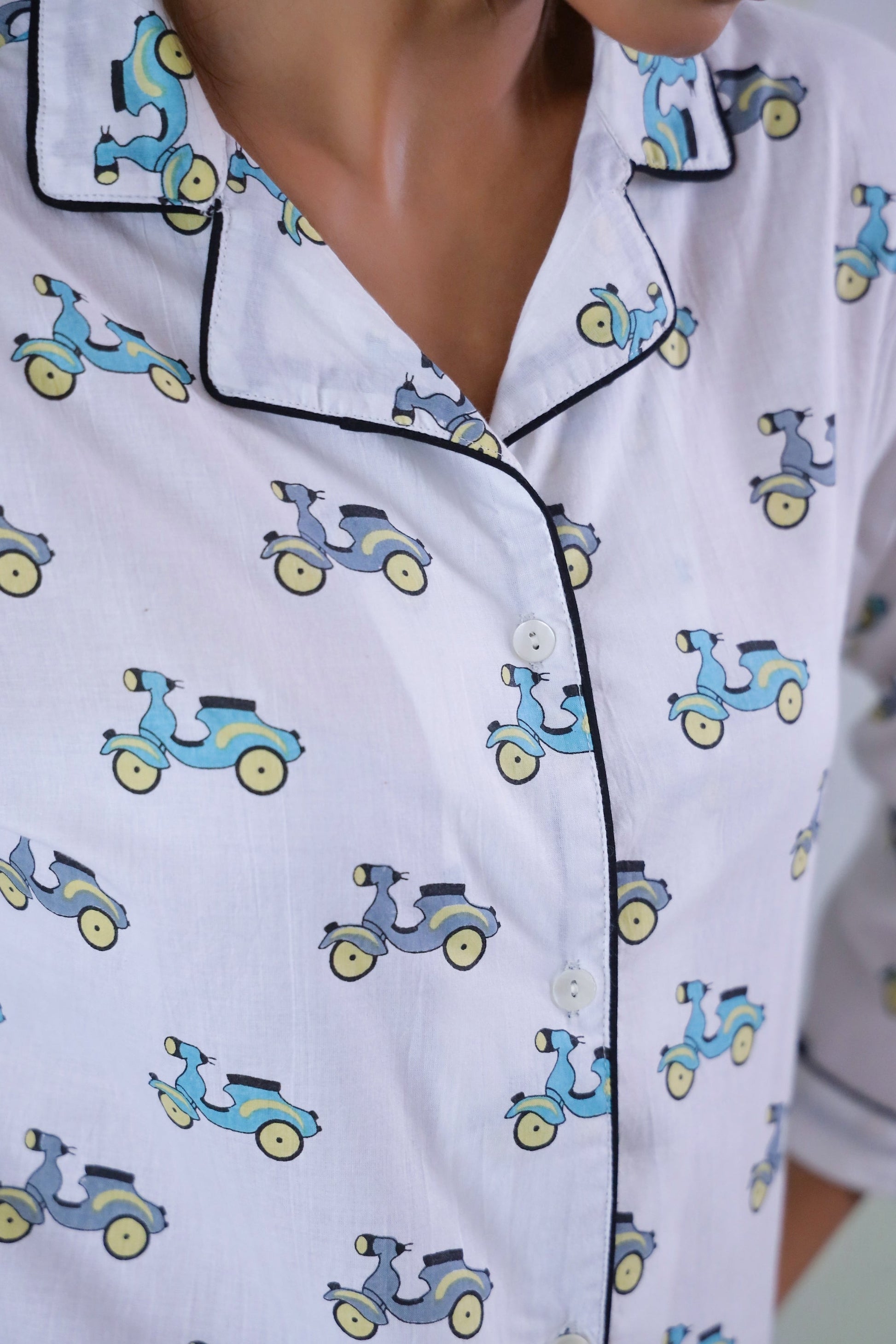 Scooter Printed Cotton Night Suit | Co-Ord Set | Shop stylish women's clothing online at Label Flavia |