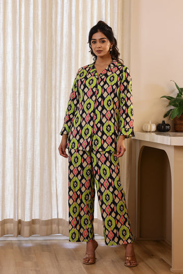 Geometric Print Cotton Co-ord Set - Top & Trousers | Co-Ord Set | Shop stylish women's clothing online at Label Flavia |