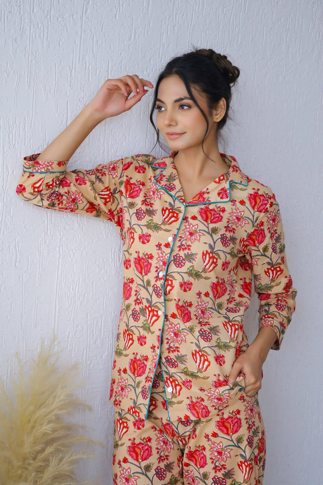 Floral Printed Cotton Night Suit | Co-Ord Set | Shop stylish women's clothing online at Label Flavia |