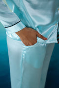Sky Blue Satin Night Suit - Button-Down Shirt & Trousers | Co-Ord Set | Shop stylish women's clothing online at Label Flavia |