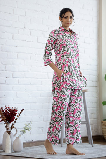 Pink Flower Cotton printed coord set | Co-Ord Set | Shop stylish women's clothing online at Label Flavia |