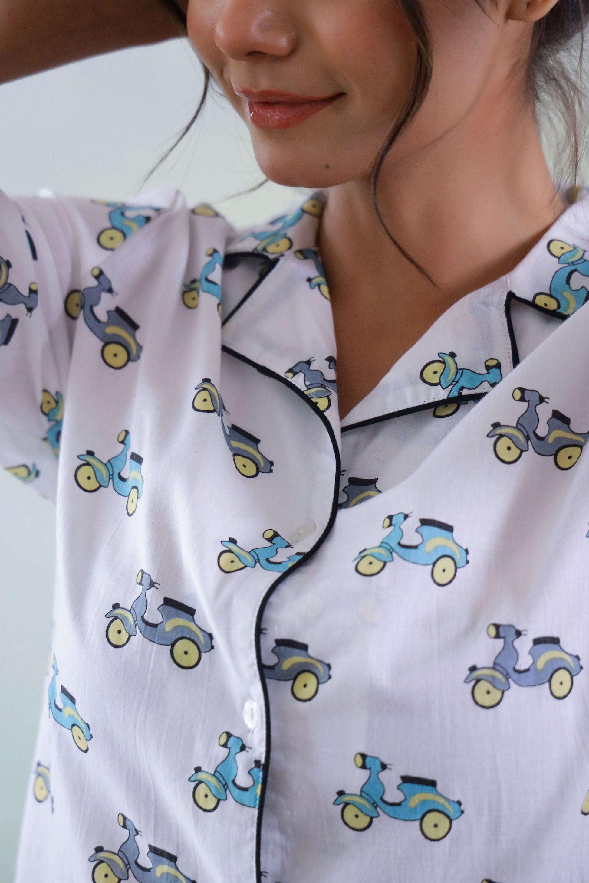 Scooter Printed Cotton Night Suit | Co-Ord Set | Shop stylish women's clothing online at Label Flavia |