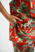 Dark Red Jungle Collared Cotton Lounge Co-Ord Set with 3 button | Co-Ord Set | Shop stylish women's clothing online at Label Flavia |