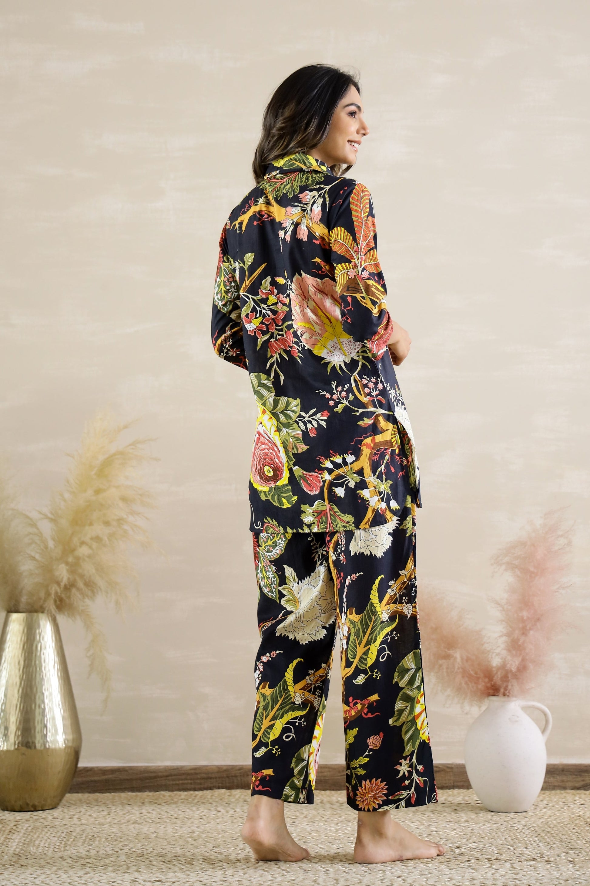 Black Floral Party Cotton Coord Set | Co-Ord Set | Shop stylish women's clothing online at Label Flavia |