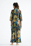 Lady In Jungle Black Collared Cotton Lounge Co-Ord Set with 7 button | Co-Ord Set | Shop stylish women's clothing online at Label Flavia |