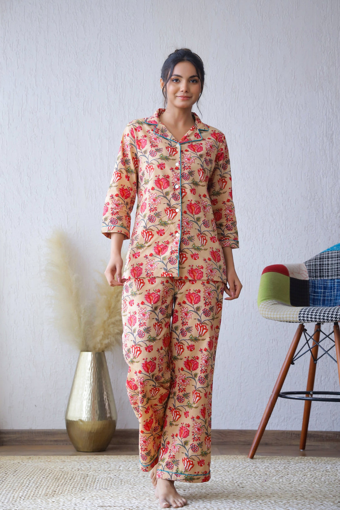 Floral Printed Cotton Night Suit | Co-Ord Set | Shop stylish women's clothing online at Label Flavia |