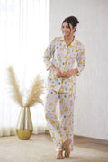 White Animal Printed Cotton Night Suit | Co-Ord Set | Shop stylish women's clothing online at Label Flavia |