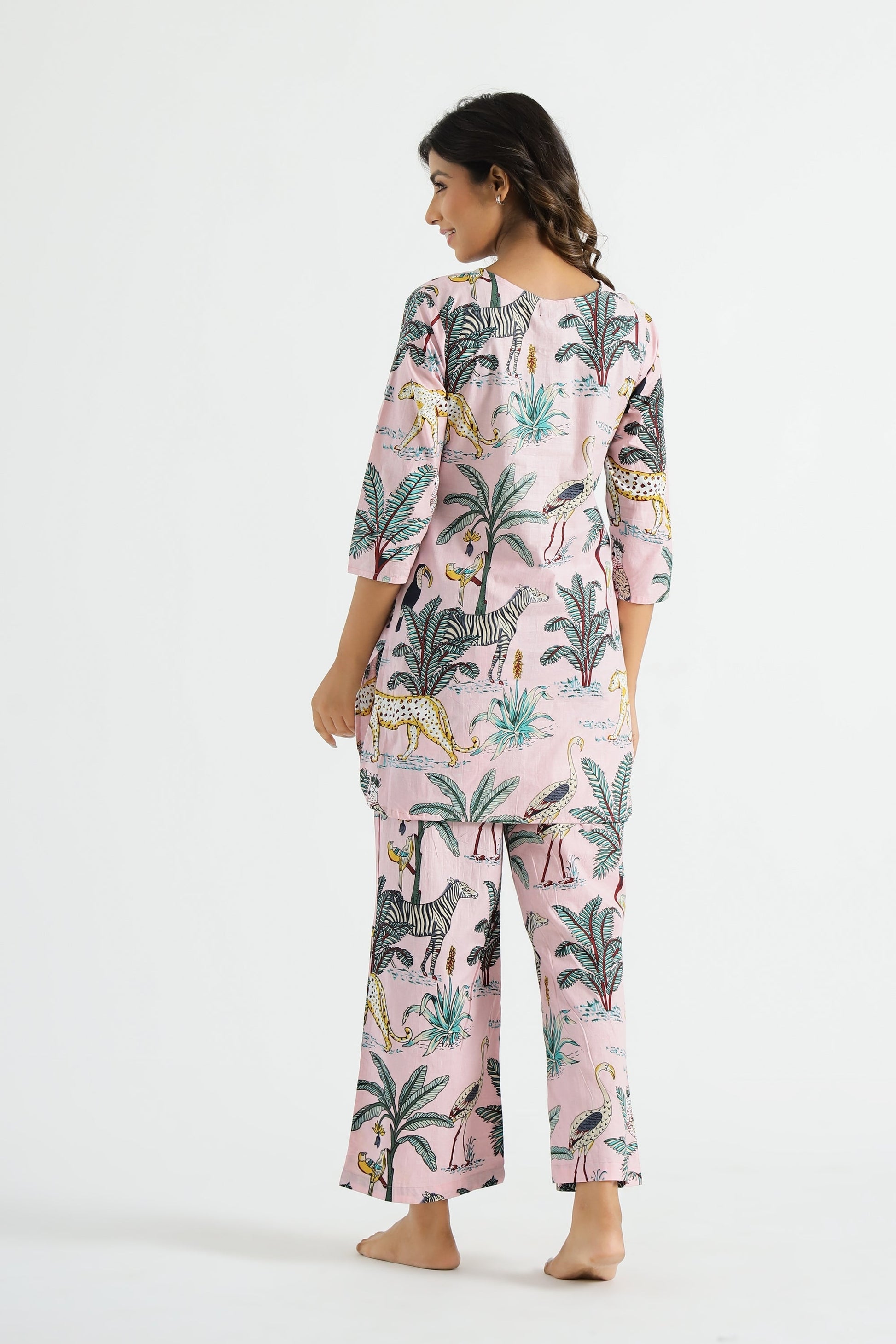 Pink Jungle Cotton Co-ord Set - Top & Trousers | Co-Ord Set | Shop stylish women's clothing online at Label Flavia |
