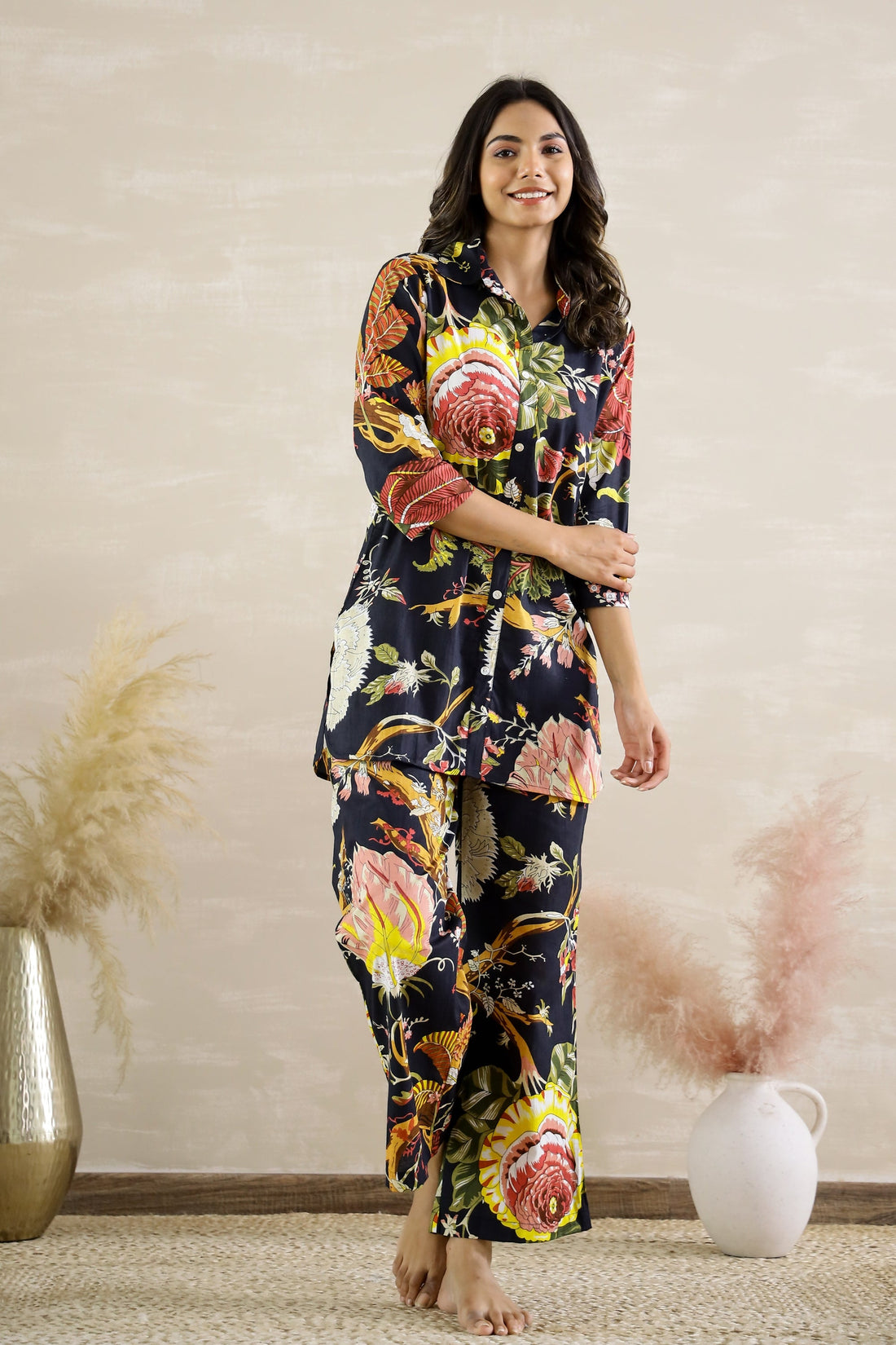 Black Floral Party Cotton Coord Set | Co-Ord Set | Shop stylish women's clothing online at Label Flavia |