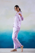 Lavender Satin Night Suit - Button-Down Shirt & Trousers | Co-Ord Set | Shop stylish women's clothing online at Label Flavia |