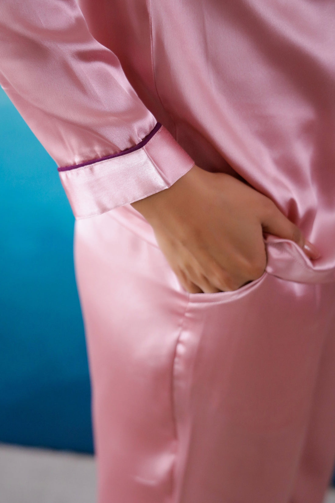 Pink Satin Night Suit - Button-Down Shirt & Trousers | Co-Ord Set | Shop stylish women's clothing online at Label Flavia |