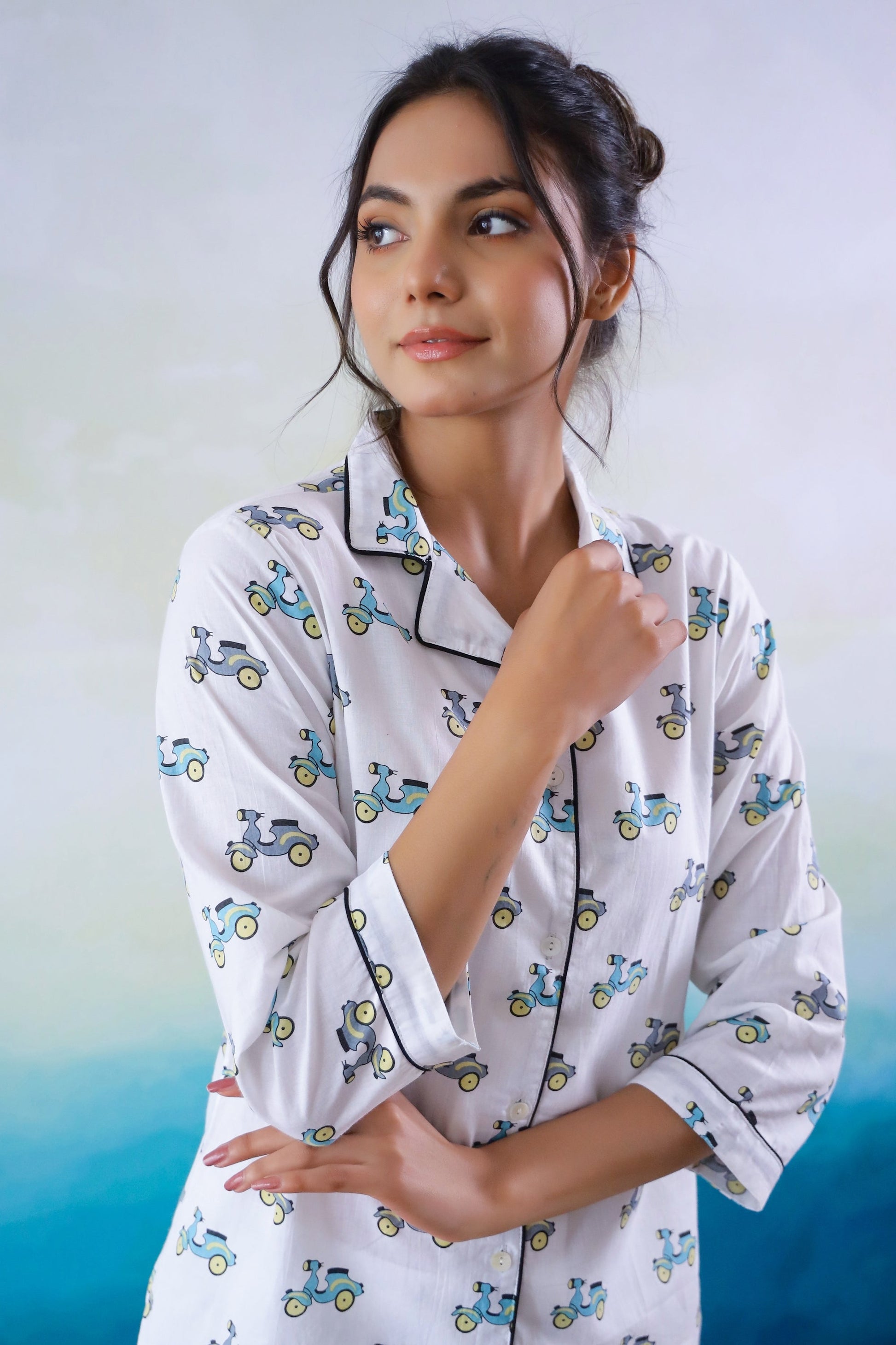 Scooter Printed Cotton Night Suit | Co-Ord Set | Shop stylish women's clothing online at Label Flavia |