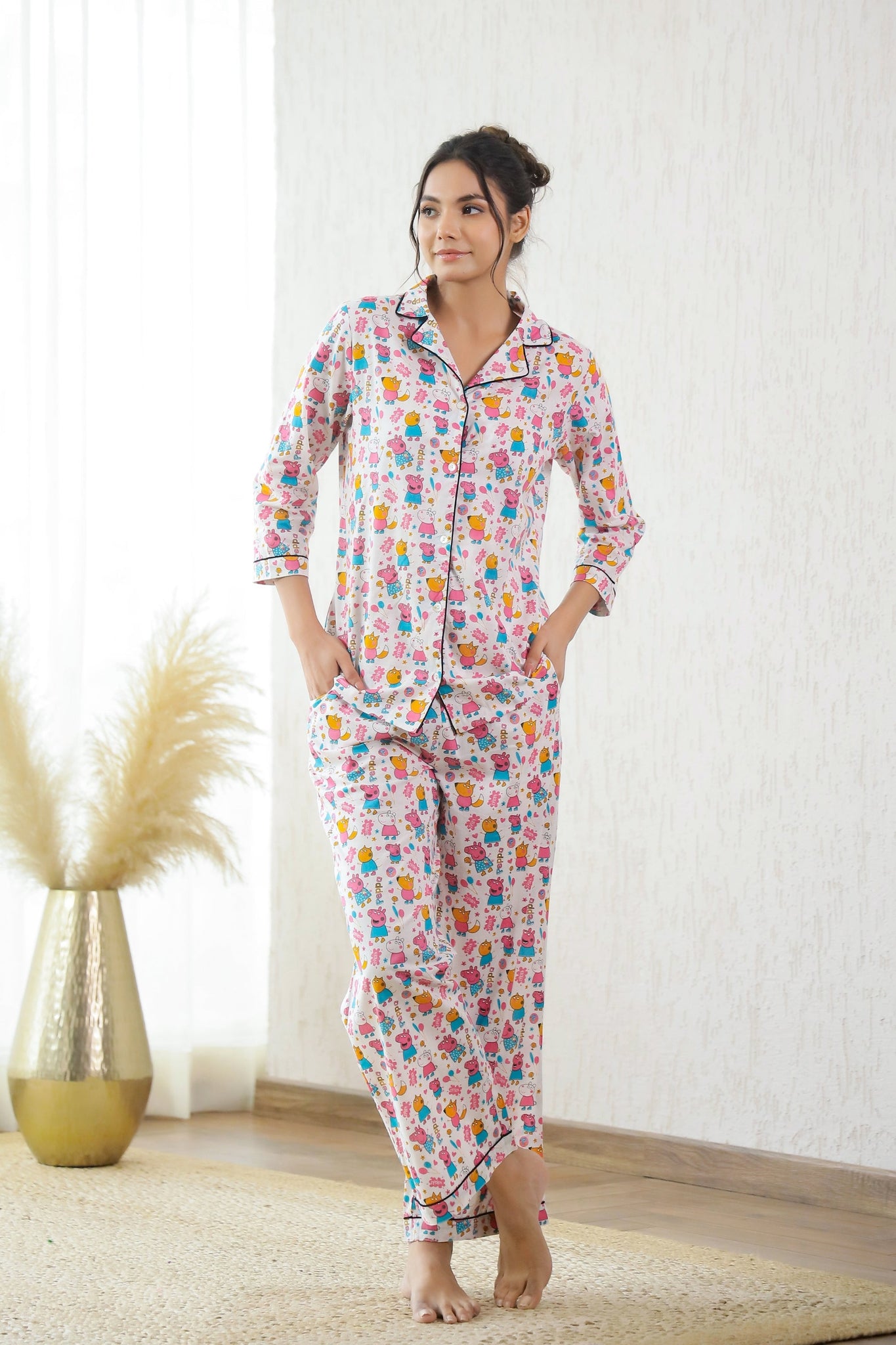 Peppa Pig Printed Cotton Night Suit | Co-Ord Set | Shop stylish women's clothing online at Label Flavia |