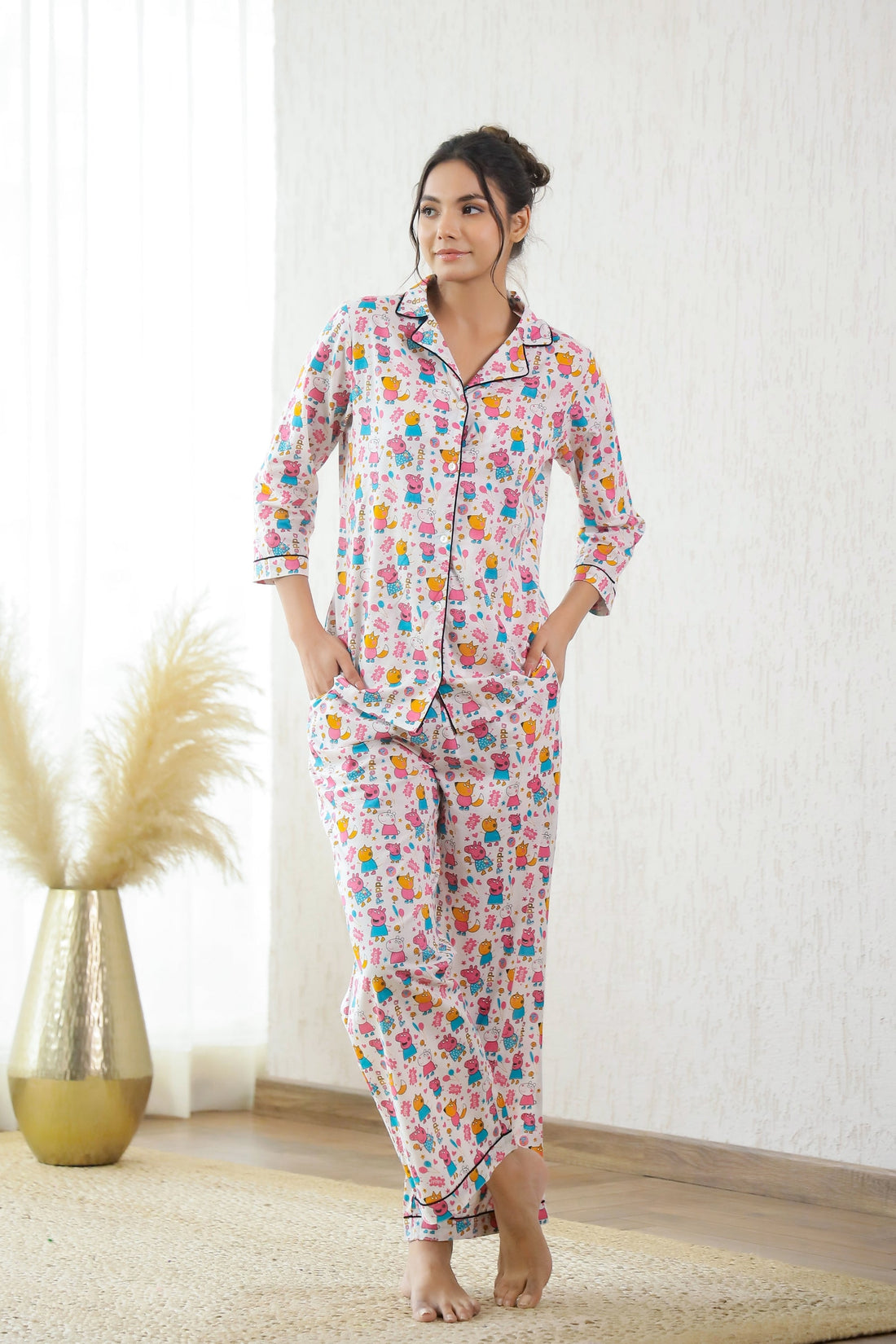 Peppa Pig Printed Cotton Night Suit | Co-Ord Set | Shop stylish women's clothing online at Label Flavia |