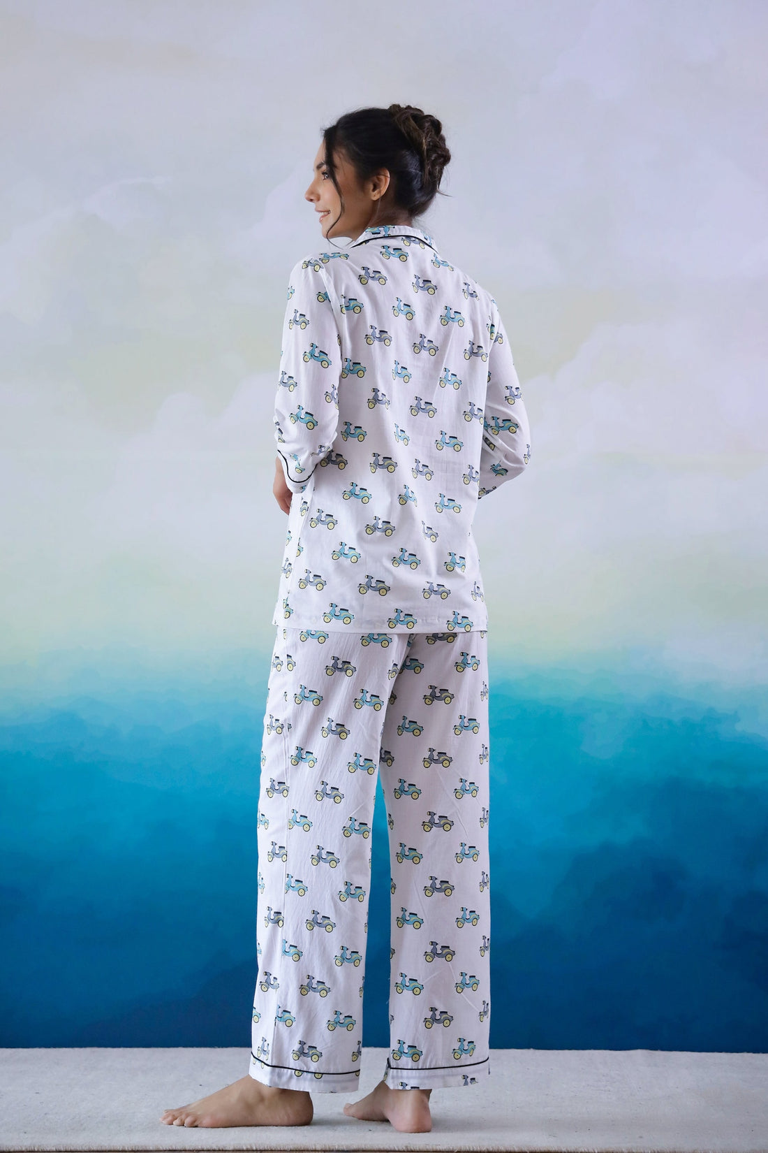 Scooter Printed Cotton Night Suit | Co-Ord Set | Shop stylish women's clothing online at Label Flavia |