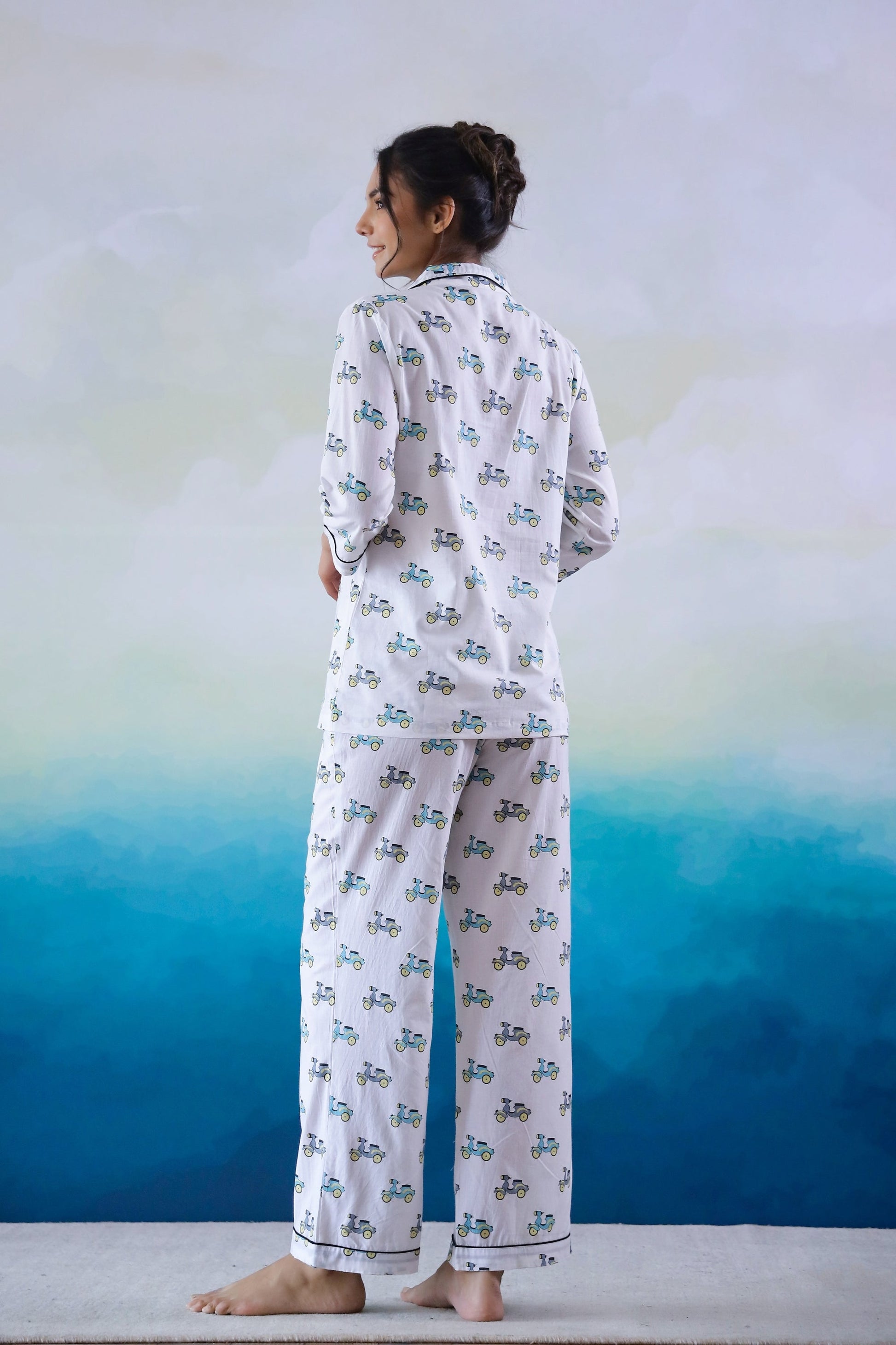 Scooter Printed Cotton Night Suit | Co-Ord Set | Shop stylish women's clothing online at Label Flavia |