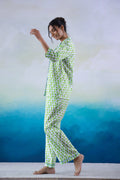 Green Leaf Printed Cotton Night Suit | Co-Ord Set | Shop stylish women's clothing online at Label Flavia |