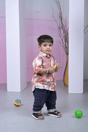 Sunset Coral Leaf Boy Shirt
